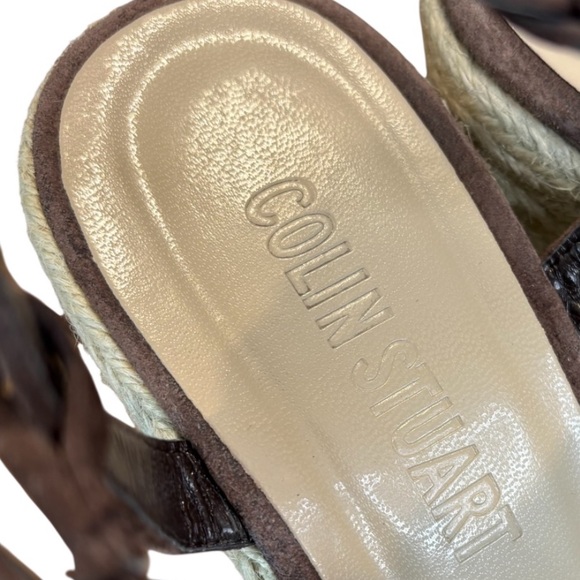 Colin Stuart Brown Suede T Strap Wedge Espadrilles Size 6.5 - Picture 5 of 10